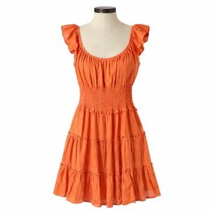 Trixxi Juniors/Womens XL Sundress Smocked Tiered Ruffle Orange Boho Summer